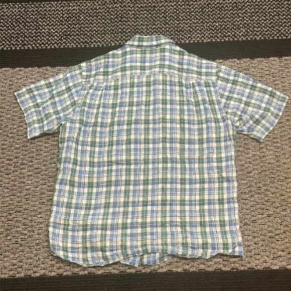 Orvis 100% Linen Button Down Shirt Men’s Sz L Plaid Tropical Beach Resort Pool - Picture 2 of 8